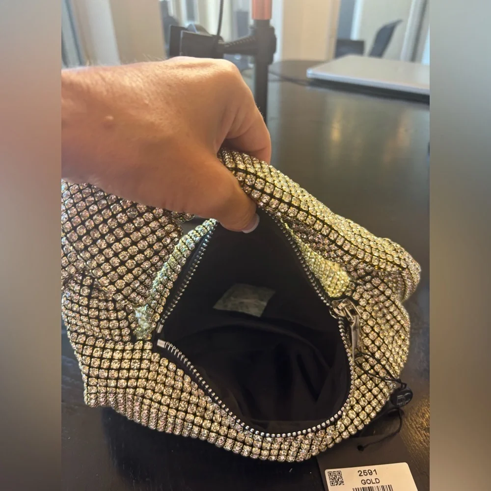 Elegant Rhinestone Gold Women's Bag